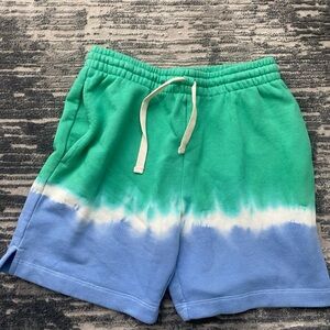 Size 10 Hanna Anderson Minty Green/Vintage Blue Tie Dye French terry shorts